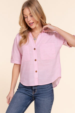 Front pocket striped woven shirt