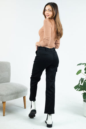 Side pocket cotton straight fit pants