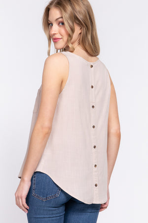 Back button down woven top