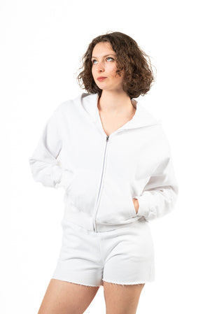 Zip-up fleece crop hoodie