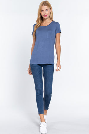 Scoop neck jersey t-shirt with pocket